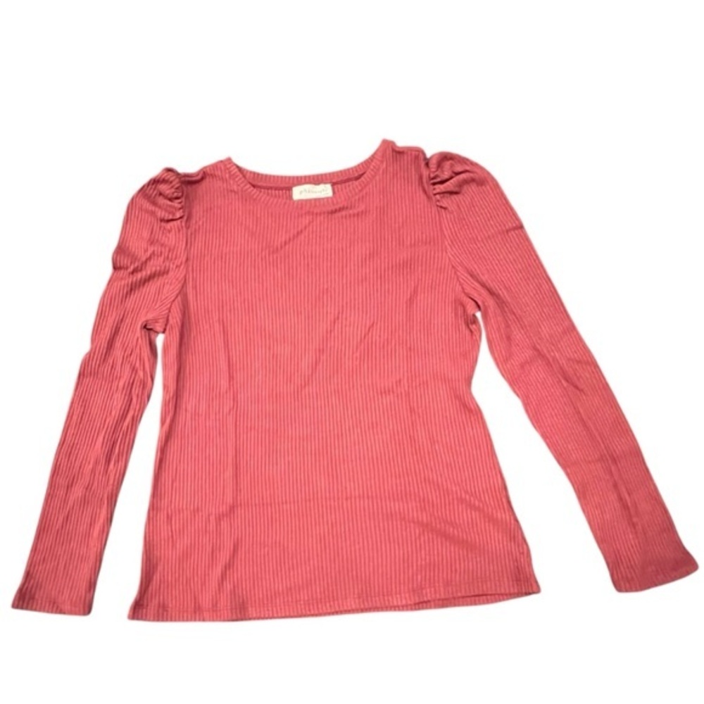 Philosophy Republic Women’s Long Puff Sleeve Ribbed Crew Neck XL Blouse Claret
